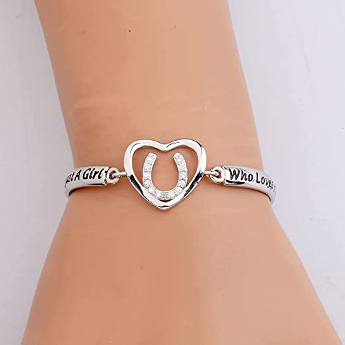 FEELMEM Cowgirl Jewelry Just A Girl Who Loves Horses Horseshoe Charm Bracelet Horse Gift for Girls Horse Lover Gifts Equestrian Bracelet Gift4