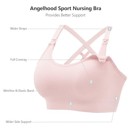 Image of Angelhood Nursing Bras for Breastfeeding, Seamless Nursing Sports Bra Medium Impact Support Maternity Bras for Pregnancy