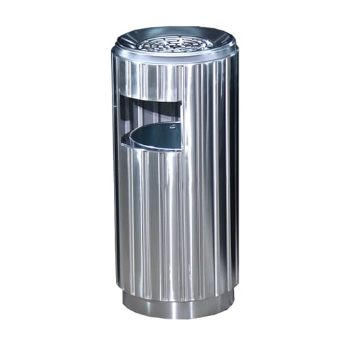 TIANQIHAO Outdoor Ashtray With Built-In Trash Bin, Large Capacity, Weatherproof Rust-Proof For Patio Use,Silver
