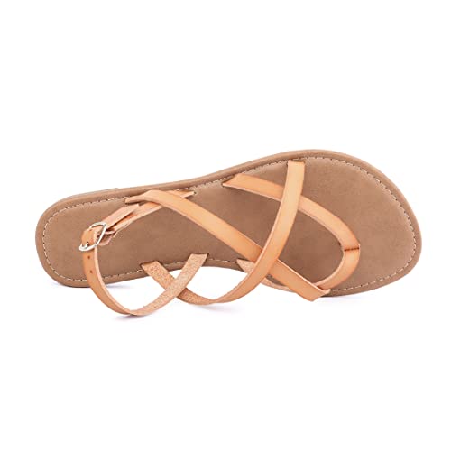 Image of Huayuanwell Women's Gladiator Flat Sandals Fisherman Strappy Sandals Ankle Strap Sandals