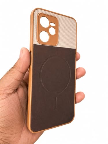 Image of Bintage Mac Safe Design Hard Slim Back Case | Soft Border Camera Protect | Dual PU Leather Finish Back Cover Compatible for Realme C35 4G - White & Cherry Brown