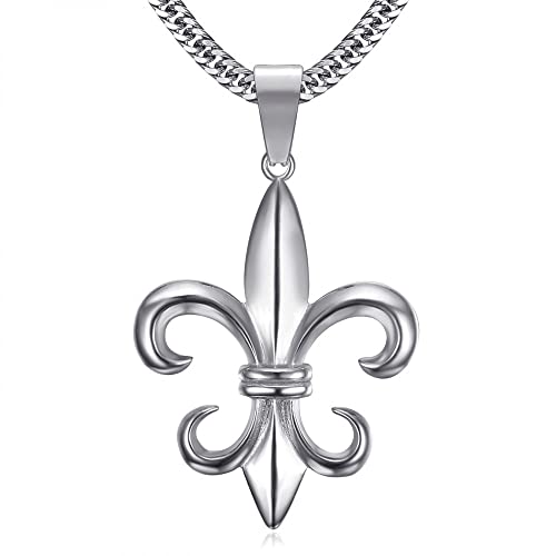 BOBIJOO JEWELRY - Colgante Collar Flor de lis Hombre Acero Inoxidable monárquico Templario Patriota Cadena 60cm Cover