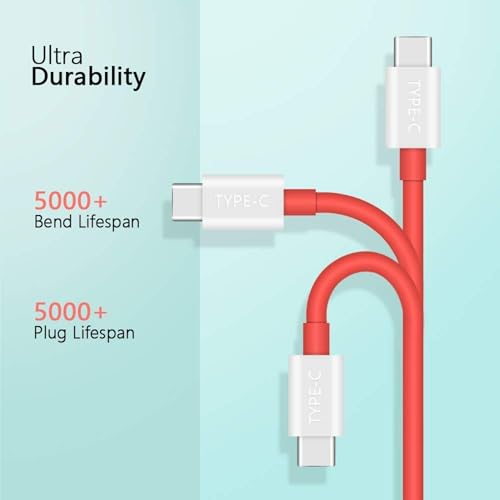 Image of AIBEX One plus 65W Dash Warp Charge Cable, 6.5A Type-C To Usb C Pd Data Sync Fast Charging Cable Compatible With One Plus 8T / 9 / 9R / 9 Pro / 9Rt / 10R / Nord & For All Type C Device (DL129 Red, 1 Meter)
