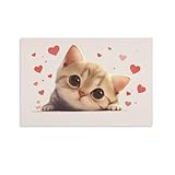 Lienzo decorativo 3D con diseño de gato lindo para la pared, cuadro de amor con gato, póster decorativo para sala de estar, dormitorio, listo para colgar, 40 x 60 cm