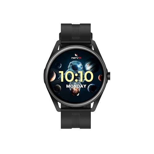 Image of Nervfit Intense Round dial Smartwatch with 1.39 inch Super HD Display, Bluetooth 5.2 Calling, IP68 Water Resistance, Heart Rate & BP Monitoring, Sleep Tracking, and 30-Day Standby - Midnight Black