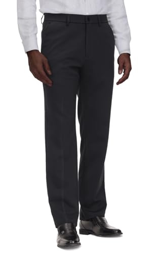Soojun Men's Classic Fit Flex Waist Flat Front Dress Pant, Black, 32W x 30L