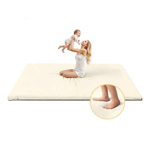 Funyoo Padded 71" ×59" Large Baby Play Mat for Floor, 1.2" Thick Foam Mat with Soft Vegan Leather, Baby Tummy Time Playmat for Safe Play Area, Fits 71" x59" Playpens