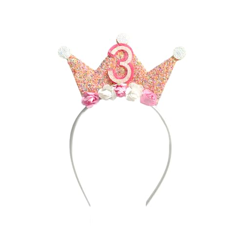 Bliceon Geburtstagskrone Mädchen, Prinzessin Krone Geburtstag Stirnband mit Rose Blumen, Krone 3 Jahre Mädchen für Baby Kinder Geburtstag Party