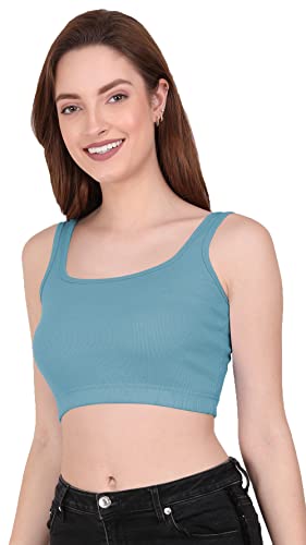 Image of THE BLAZZE 1044 Women's Cotton Basics Sexy Solid Square Neck Slim Sleeveless Saree Readymade Saree Bra Blouse Crop Top T-Shirt for Women