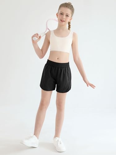 AlisOker Short esportivo infantil de cintura alta com bolsos com zíper, shorts esportivos de corrida