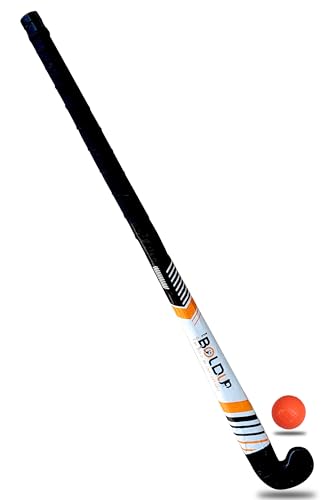 Image of Heavy-Duty Solid Wooden Hockey Stick - 36 inch Weighted Practice & Self Defense Bat (L-36-inch) (Hockey RED +Ball Combo of)