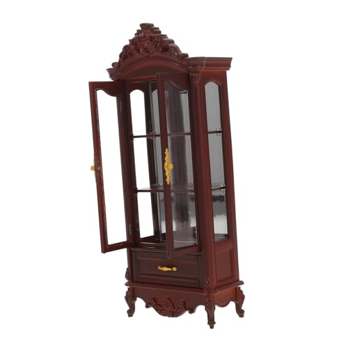 SOPOTUTU Puppenhaus Miniaturschrank Doppeltür Holz Miniatur Bücherregal Modell Europäisches Wohnzimmer Zubehör Vintage Möbel