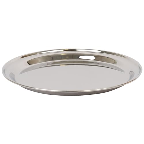 Argon Tableware 40.5cm Serving Platter - Stainless Steel Chrome Dinner Tray Round Tray Plate Large Appetizer Serving Dishes for Party, Events, Table Service, Snack Platters