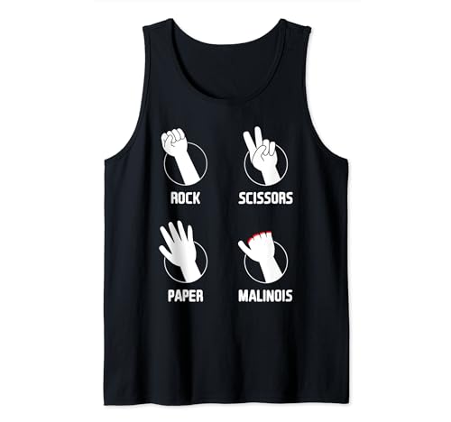 Rock Paper Scissors Malinois Funny Dog Belga Malinois Camiseta sin Mangas