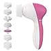 PIXNOR P2017 Waterproof Facial Cleansing Brush and Massager with 7 Brush Heads for Deep Cleansing, Exfoliating, Removing Blackhead and Massaging (Classic Rosy)