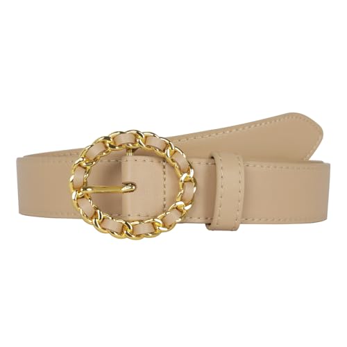 Image of Women's Fashion Classic Metal Buckle Leather Belt with Jeans Dress
