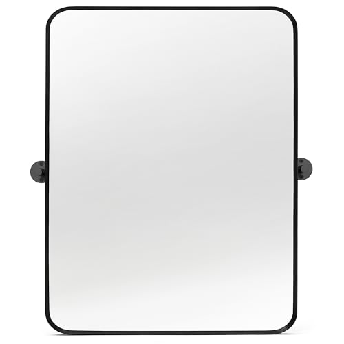 Minuover 28' x 36' Pivot Rectangle Bathroom Mirror Tilting Beveled Black Metal Framed Vanity Mirrors...