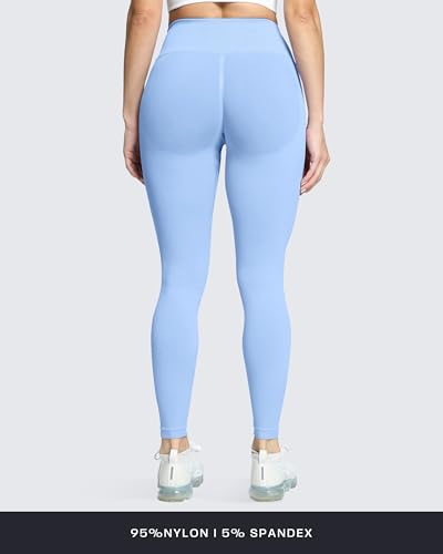 Aoxjox Women's Scrunch Butt Lifting Seamless Leggings Booty High Waisted Workout Yoga Pants 23" (A Light Sky Blue, Medium) - Thumbnail 5