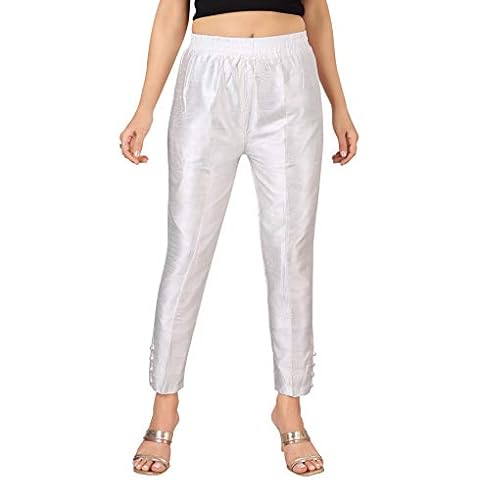 100% Cotton Silk Trouser Ankle Pant Comfy Office Ponte, Slim, Skinny Solid for Women, Comfy Casual Wear with Perals Cover