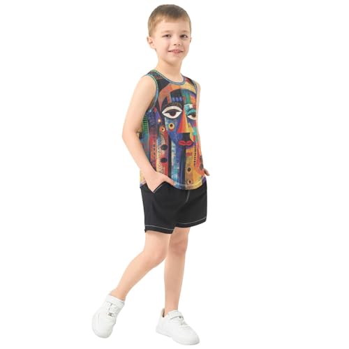 Boys Tank Top Shirts African Face Tribal Ethnic Abstract Sleeveless T-Shirts Crew Neck for Kids Clothing Children4