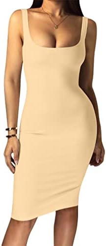 LAGSHIAN Women's Sexy Bodycon Tank Dress Sleeveless Basic Midi Club Dresses