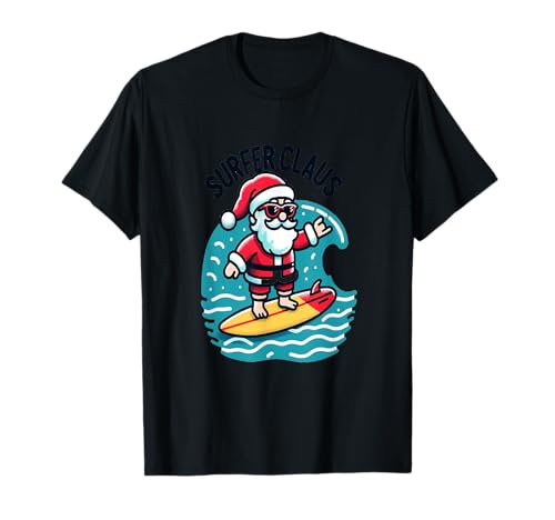 Père Noël surfeur sur planche de surf Wave Rider Noël Noël T-Shirt