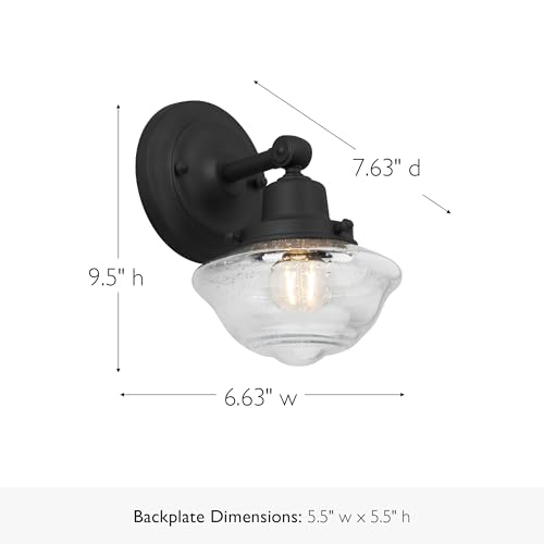 Image of Design House Vintage-Inspired Schoolhouse Wall Sconce, 6.625 in x 7.625 in x 9.5 in, Matte Black, Clear Seeded Glass Shade, 589127-BLK | Dimmable, Wall Mount, Classic, Steel, Lighting, 589127-BLK