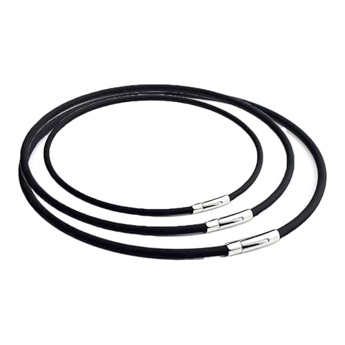 Lola & Gala Set mit 3 Lederketten für Herren und Damen - Glattes Leder mit doppeltem Magnetverschluss und Sicherheit aus Edelstahl - 3 mm schwarze Kordel für Anhänger in 3 verschiedenen Größen