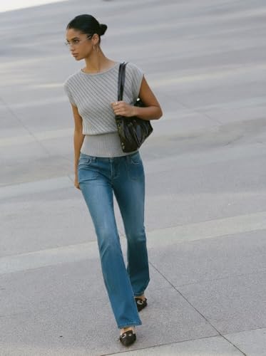 Image of CIDER Summer Short Sleeve Crop Sweater Vest Women Boat Neck Cut Out Tops | Cinched Waist, Light Weight, Ribbed Knit Tops, Hollow Out Crochet Vest, Going Out Trendy Tee