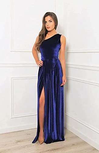 Qqcute Women's One Shoulder Velvet Prom Dresses A Line Long Formal Evening Gowns Party White Dresses(Us24) #TOP2