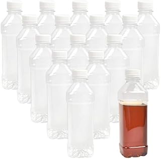 16 Pcs 250ml Empty Plastic Juice Bottles(162x48x48mm),Food Grade PET Reusable Square Drink Containers with White Lids,for Storing Homemade Beverages Juices Water