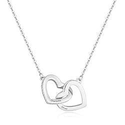 Y Z Personalised Engraved Interlocking Double Hearts Crystal Edge Necklace UK Handmade with Gift Box and Card. Birthday Gift for Mother Daughter, Grandmother Sister Bestie