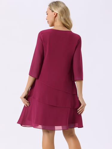 Image of Seta T Women's Chiffon Dresses 3 /4 Bell Sleeve Crewneck Tiered Layered Flowy Dress Party Wedding Outfits