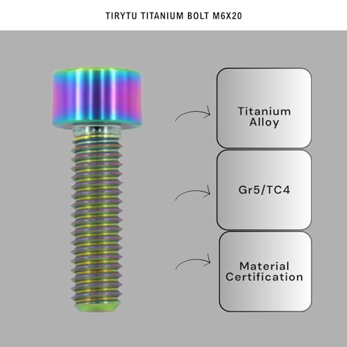 Image of Lightweight Titanium Bolts M6x20, Colorful, 6PC | Lightweight Hex Socket Screws, MTB /Road Bike /Motorcycle, Corrosion Resistant, Marine Grade Fasteners