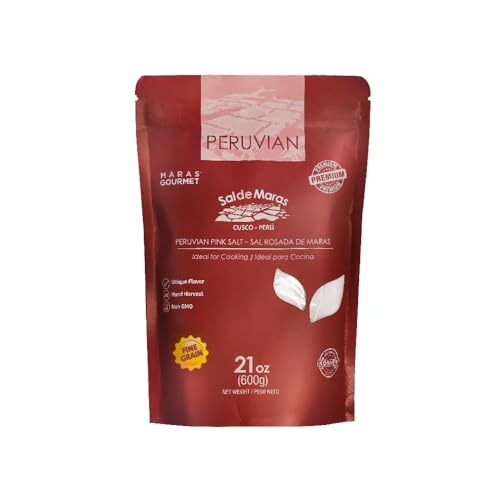 MARAS GOURMET Peruvian Pink | Sal de Maras | Hand-Harvested Fine Grain Pink Salt - Unique Flavor| Fine Salt Pouch 21 oz. (600g)