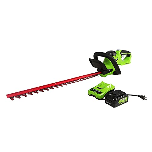 Greenworks 24V 22" (Laser Cut) Hedge Trimmer, 4Ah USB Battery and Charger Included HT24B414 Greenworks 24V 22" (Laser Cut) Hedge Trimmer, 4Ah USB Battery and Charger Included HT24B414