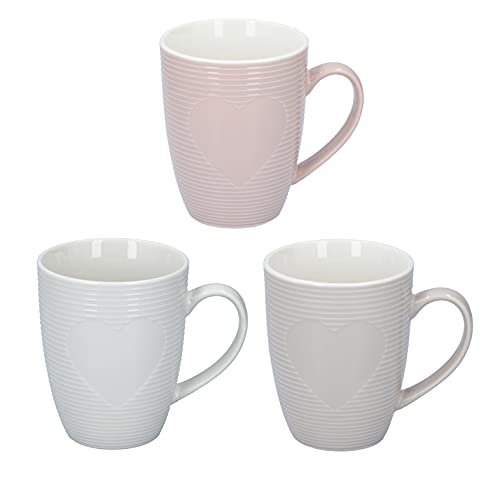 Ed-co Kaffeebecher aus Porzellan, 300 ml, 3 Stück, herzgeprägt,...