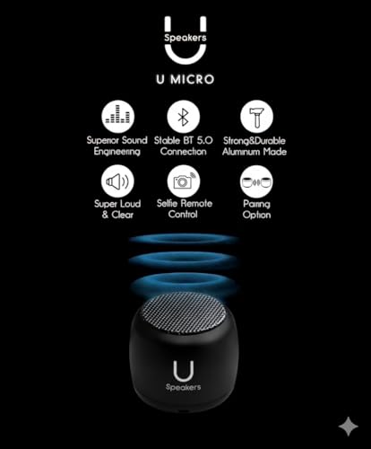 Fashionit U Micro - Small Bluetooth Speaker | Coin-Sized Speakers Bluetooth Wireless with Built-in Mic & Remote Shutter | Portable Rich Sound for Travel, Shower, Beach | Black - Image 5