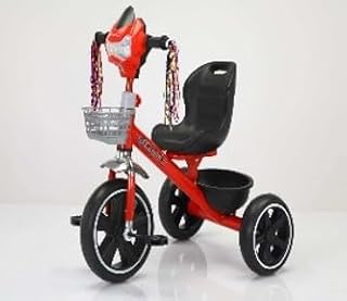 دراجة ثلاثية العجلات للأطفال من لامور (616)، تصميم بثلاث عجلات، مقعد مريح مع سلة تخزين، أحمر
