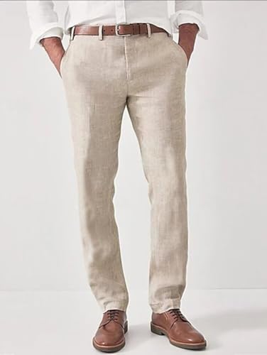 Men’s Linen Blend Dress Pants Summer Casual Suit Trouser Slim Fit Lightweight Stretch Business Pants Long for Men2