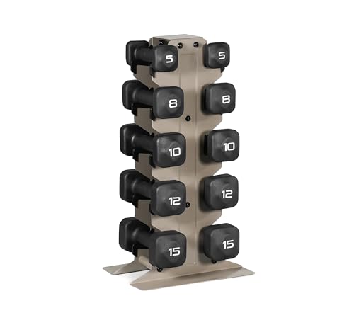 Tone Fitness 100 LB Neoprene Dumbbell Set with Storage Rack Non-Slip Anti-Roll Hand Weights for Home Gym Workouts | Beige Rack and Black Dumbbells