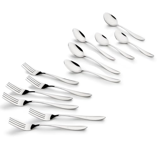 Image of Essential Plus by Bergner Passion 12 Pcs Stainless Steel Cutlery Set for Home & Kitchen - 6 Dinner Spoon and 6 Dinner Fork, Food Grade, Non Toxic, Dishwasher Safe, Cutlery Set for Dining Table - 18cm