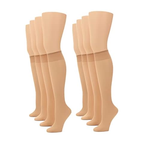 No nonsense Women's Sheer Knee High Value Pack with Comfort Top, Nude - 8 Pair Pack, Plus Cover