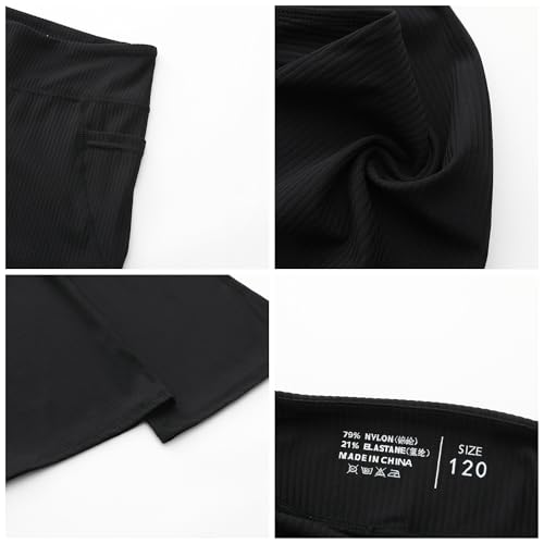 Girls' Flare Leggings with Pockets Trendy Girls' Ribbed Knit Bell Bottoms High Waisted Yoga Pants Black for 4-12Years4