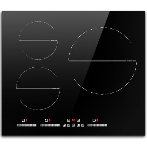 Plaque Induction 3 Feux, DELITEER Plaque Cuisson Induction Encastrable 60CM, 6500W, Contrôle Indépendant, Booster, Verrouillage de Sécurité, Minuterie,...