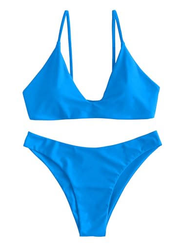 Image of ZAFUL Women's Tie Back Padded High Cut Bralette Bikini Set Two Piece Swimsuit