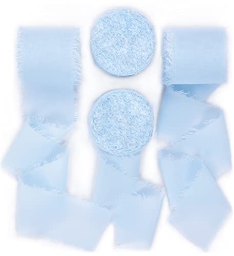 Socomi Baby Blue Handmade Fringe Chiffon Silk Ribbon 1-3/4" X 7Yd 4 Rolls Frayed Ribbons For Wedding Invitations Bridal Bouquets Wrapping #TOP12