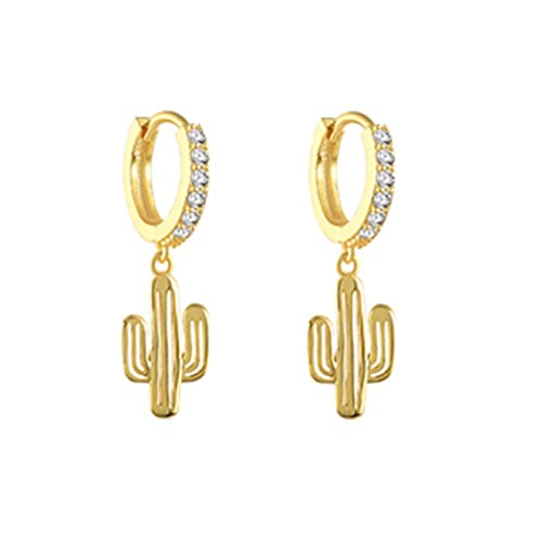 Boucle d'oreille cactus en argent sterling 925 zircon cubique pour femme