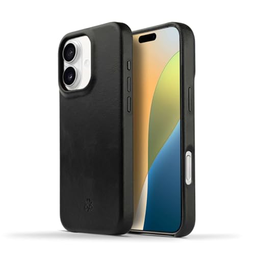 Étui en cuir véritable pour iPhone 16 NOVADA compatible MagSafe noir