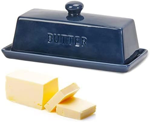 Miniatura 4 de WERTIOO - Mantequillera con tapa, mantequilla de porcelana con cubierta de asa, plato de mantequilla francesa con acero inoxidable 3 en 1,